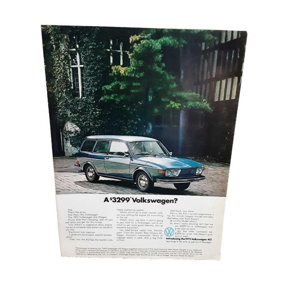 1972 1973 Volkswagen 412 Wagon VW car Original Print Ad 70s